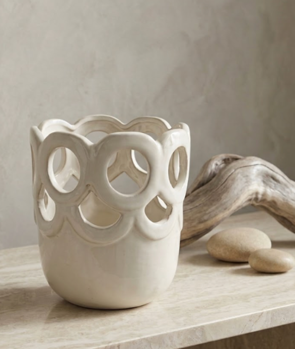 WHITE SCALLOPED VASE - TALL