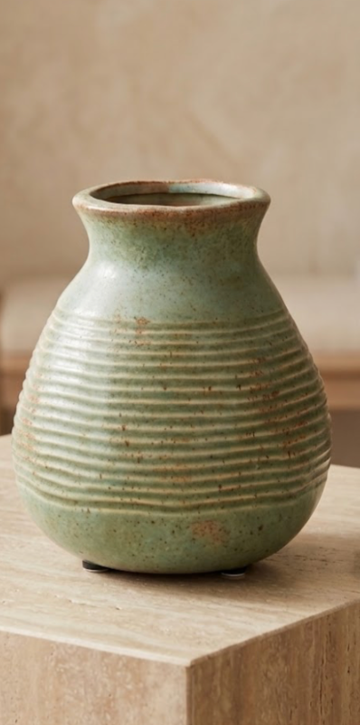 GREEN CERAMIC VASE - 7.5"