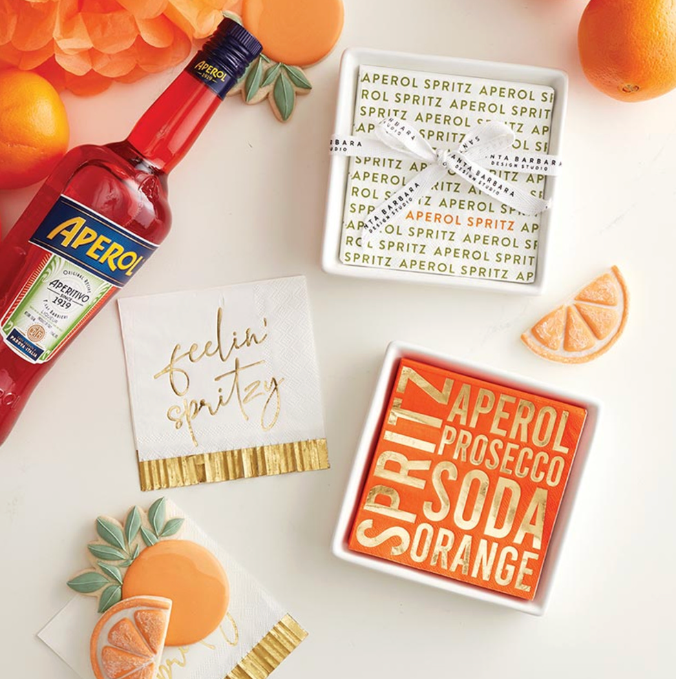 APEROL SPRITZ NAPKINS WITH CERAMIC TRAY