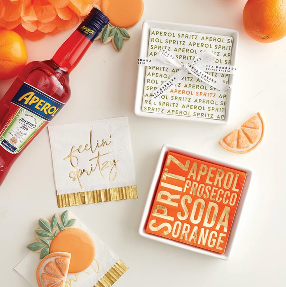 APEROL SPRITZ NAPKINS IN CERAMIC TRAY - CREAM