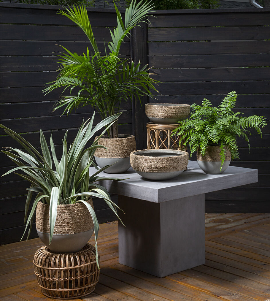 CEMENT WRAPPED RATTAN POT - LARGE