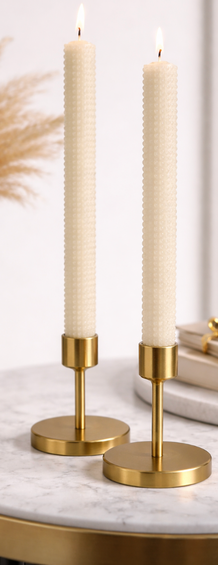 UNSCENTED HOBNAIL TAPER CANDLES - SET OF 2