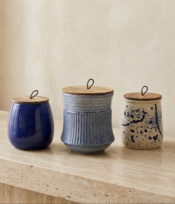 BLUE AND WHITE CANISTERS
