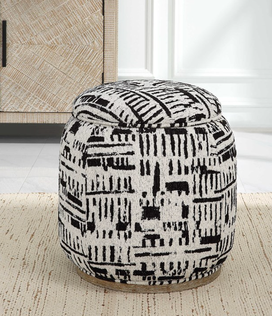 GREY AND BLACK PATTERNED OTTOMAN