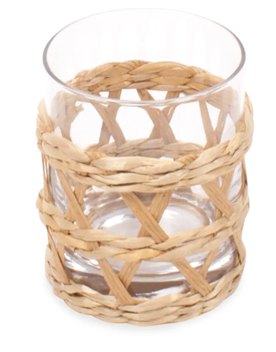 CANE WRAPPED GLASS VOTIVE HOLDER