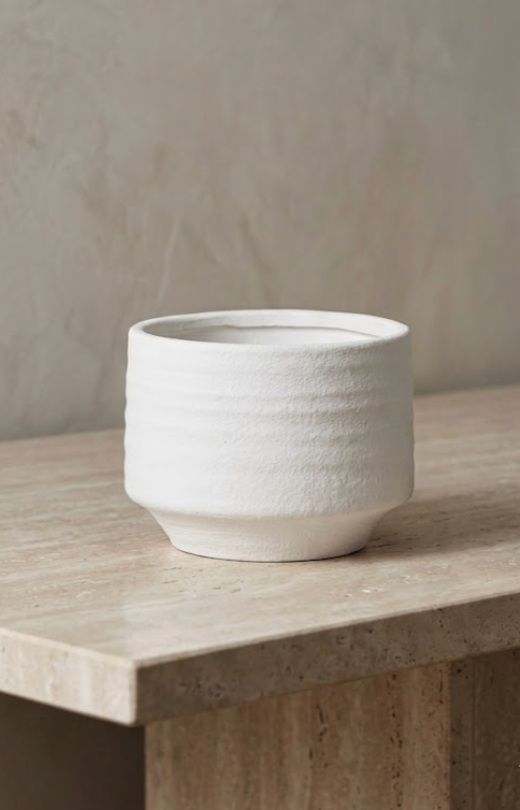 WHITE TEXTURED POT - 6.25"dia. x 4.75"h