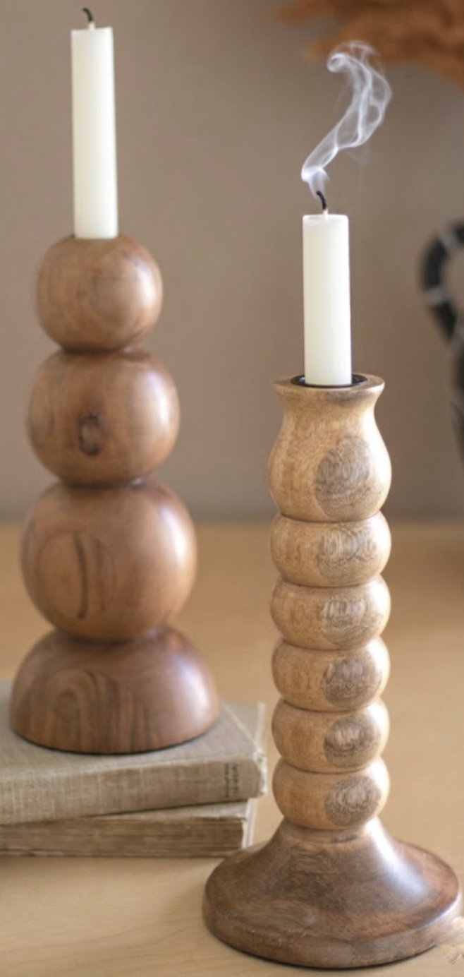 WOODEN TAPER CANDLE HOLDERS - SET OF 2