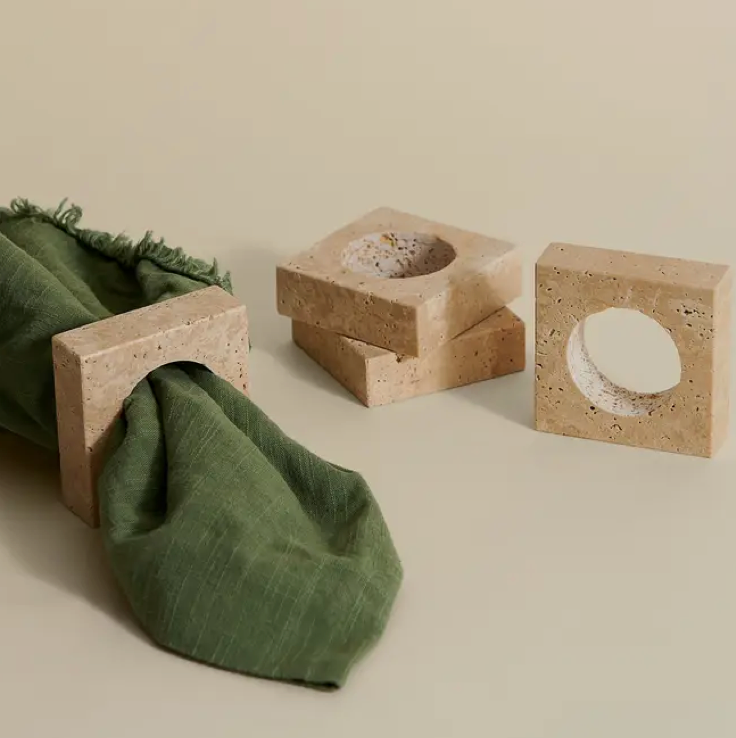 SQUARE TRAVERTINE NAPKIN RINGS