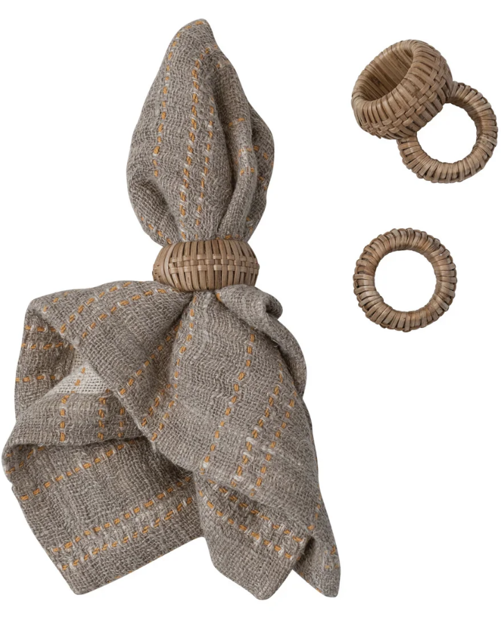 RATTAN NAPKIN RINGS - SET OF 4