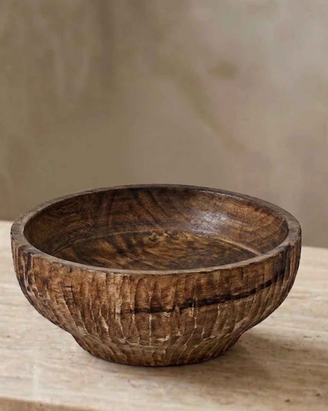 WOODEN BOWL DISTRESSED - LARGE