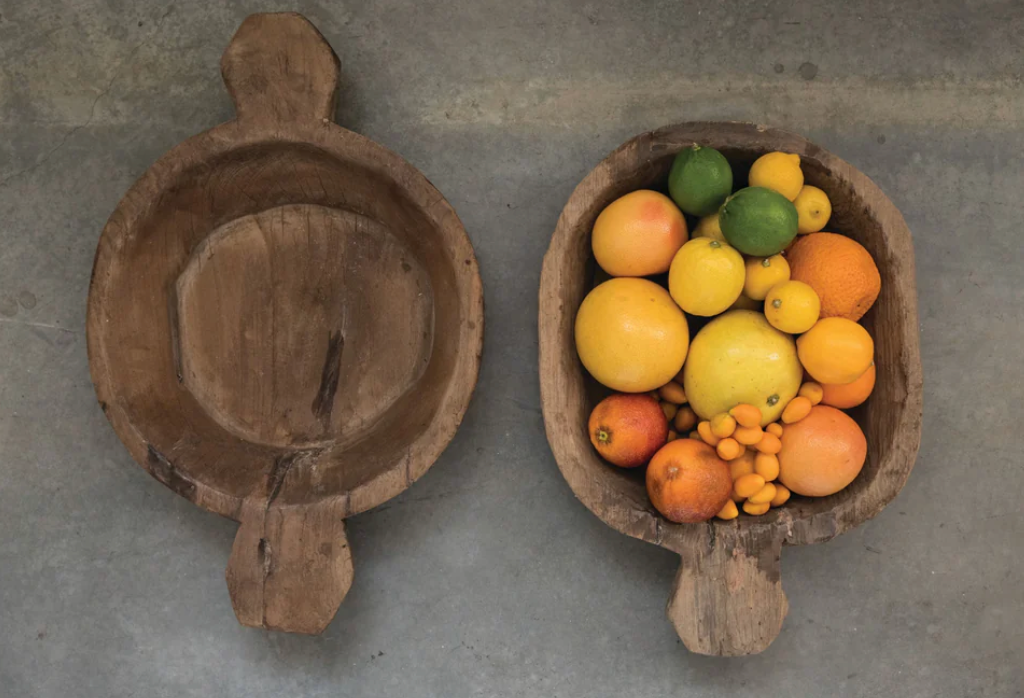 WOODEN BOWL WITH HANDLES
