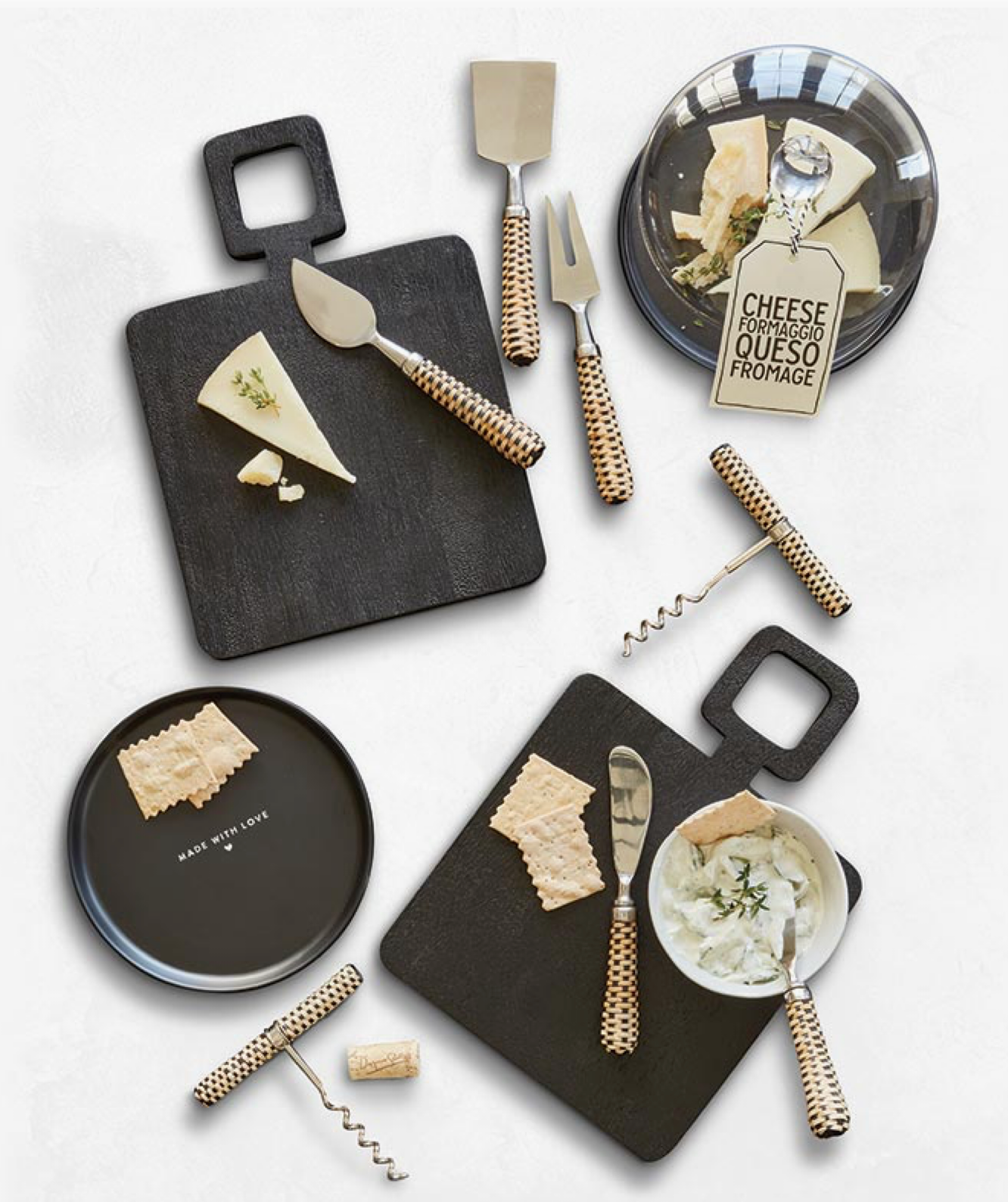 WICKER CHEESE KNIVES SET