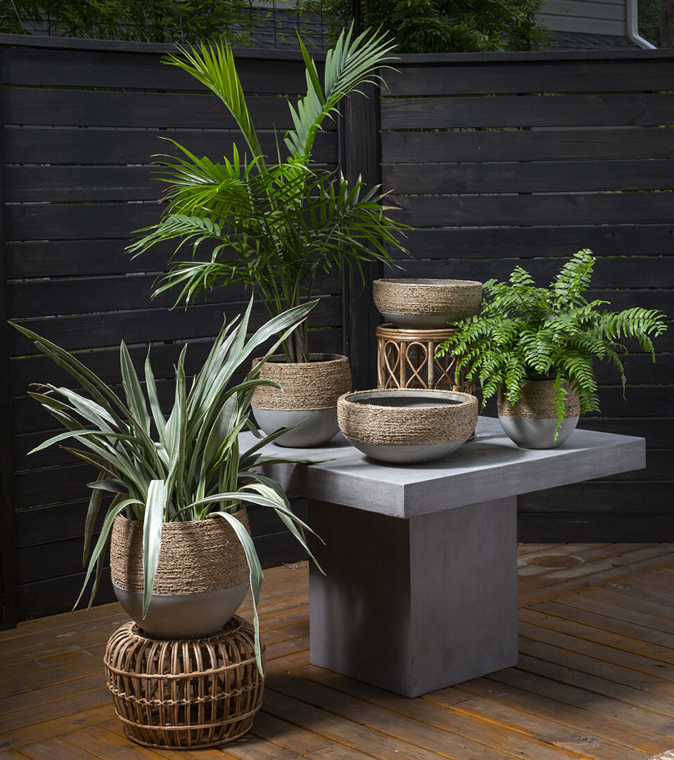 RATTAN WRAPPED CEMENT POT