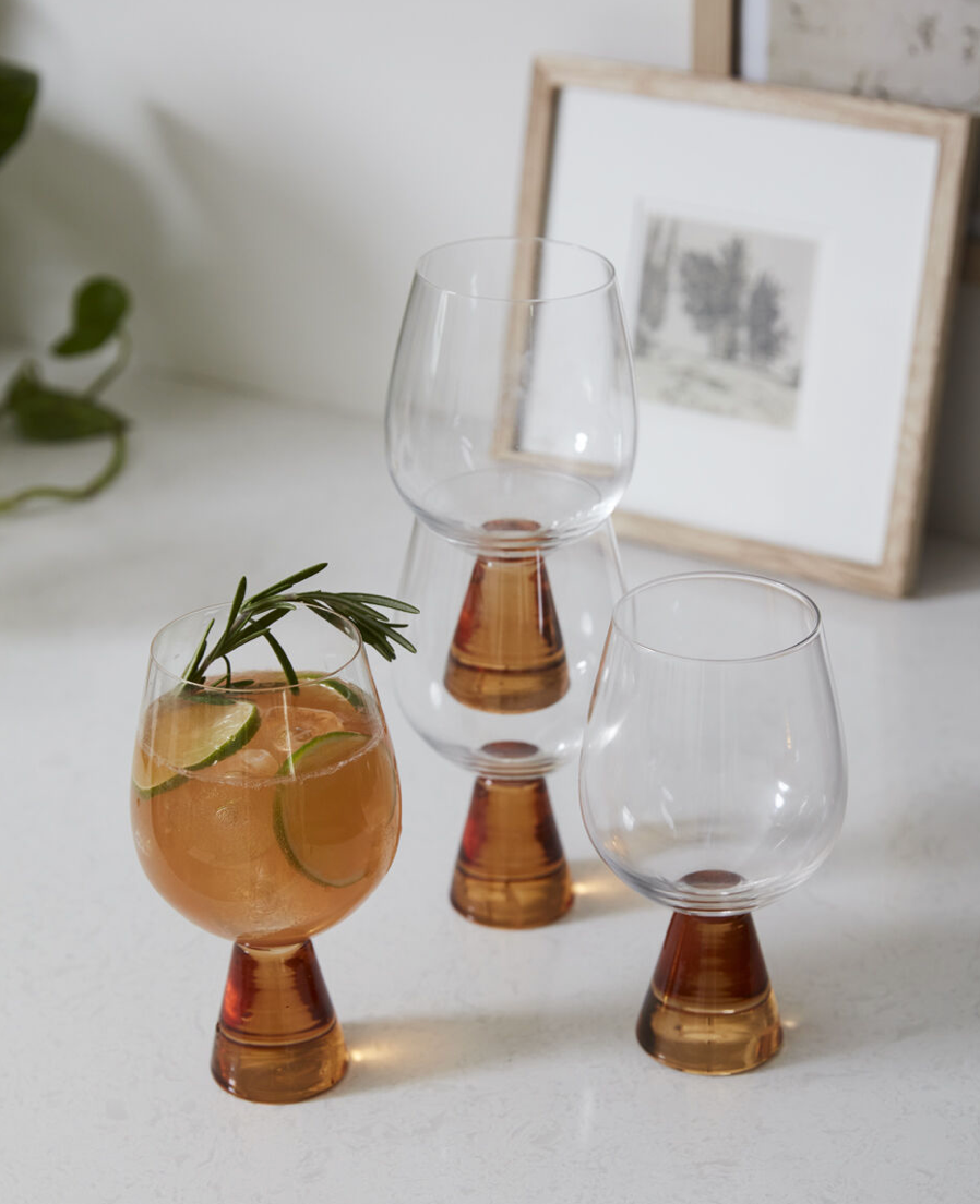 AMBER STEM GLASS- TALL
