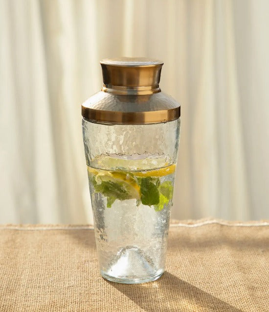 ANTIQUE BRASS & GLASS COCKTAIL SHAKER- LARGE