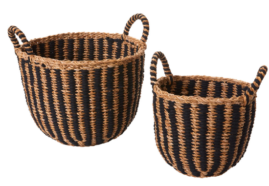 BLACK/BROWN RATTAN BASKET SET