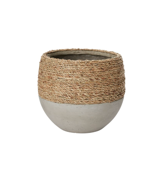 RATTAN WRAPPED CEMENT POT