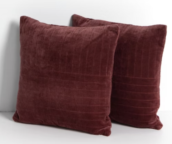BURGUNDY VELVET PILLOW- 16" x 16"