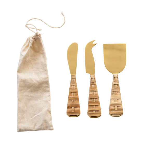 CHEESE KNIVES WITH WRAPPED HANDLES - SET OF 3