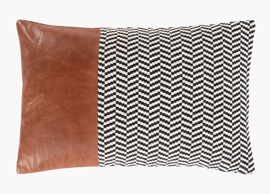 CHEVRON & FAUX LEATHER LUMBAR PILLOW - 13" x 20"